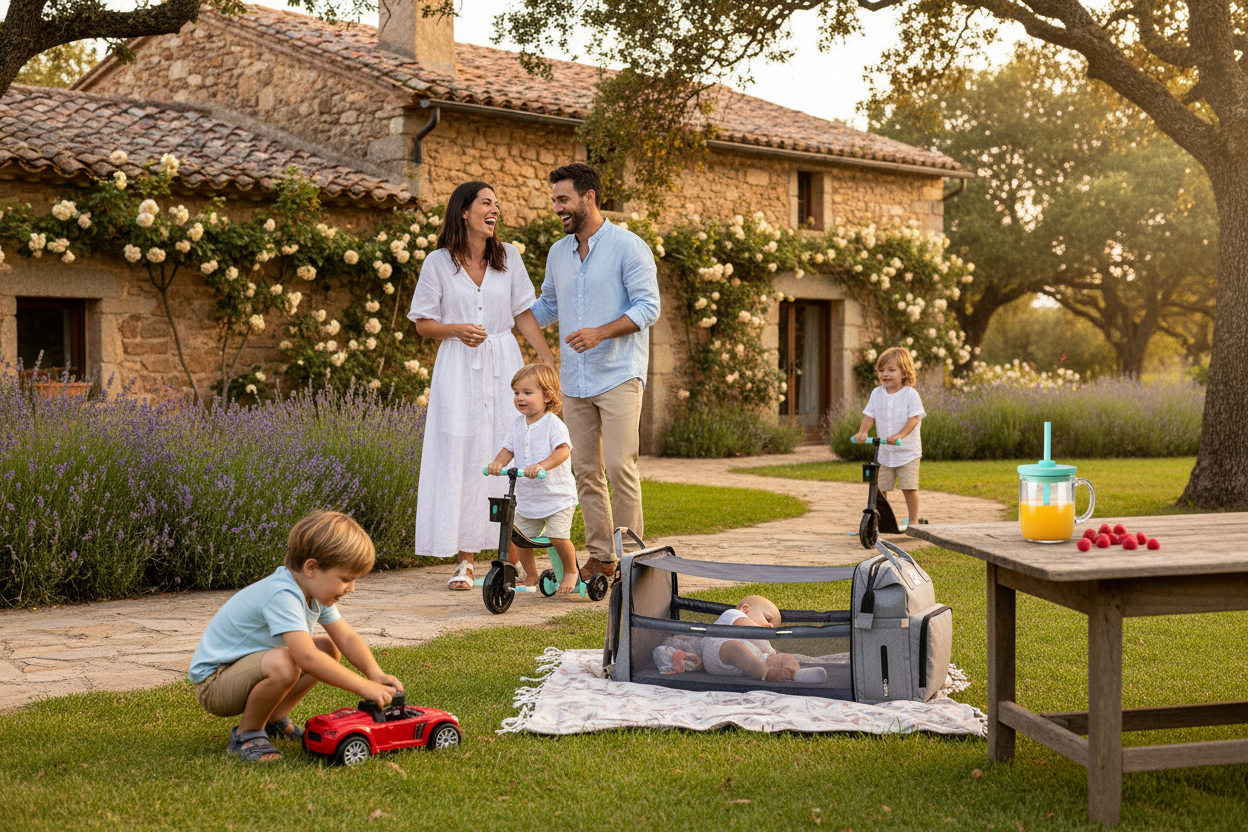 Familia en casa de campo ultra realista