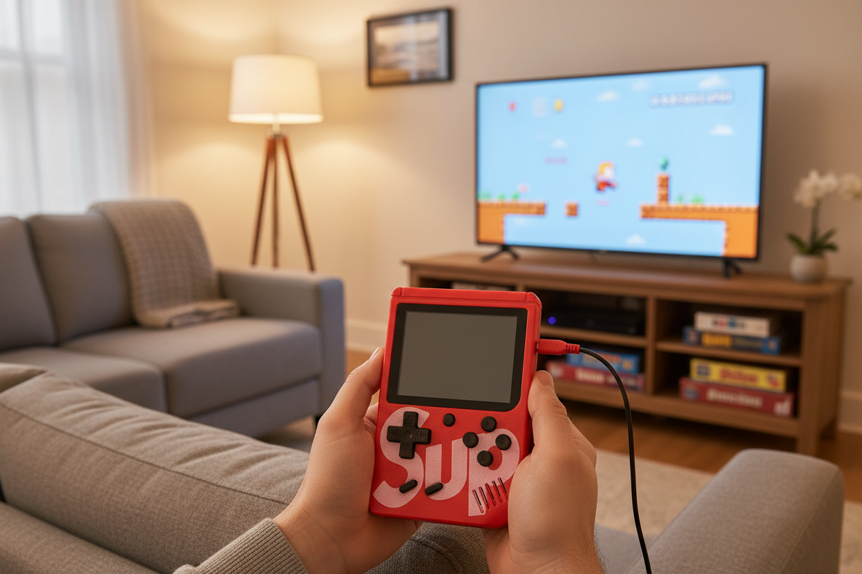 Consola SUP retro conectada a TV